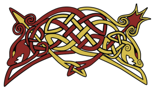 Red and gold double headed dragon knot-work